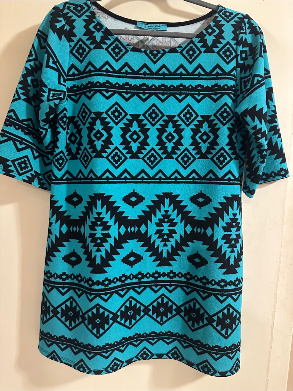 Turquoise Junkie    Turquoise and Black Aztec Tunic